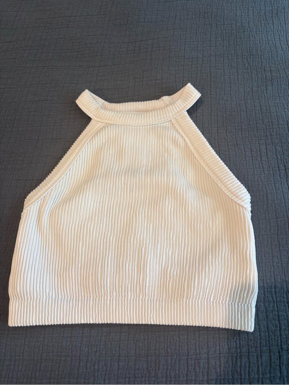 Sporty Athleisure White Aerie Ribbed High Neck Longline Sports Bra Preppy